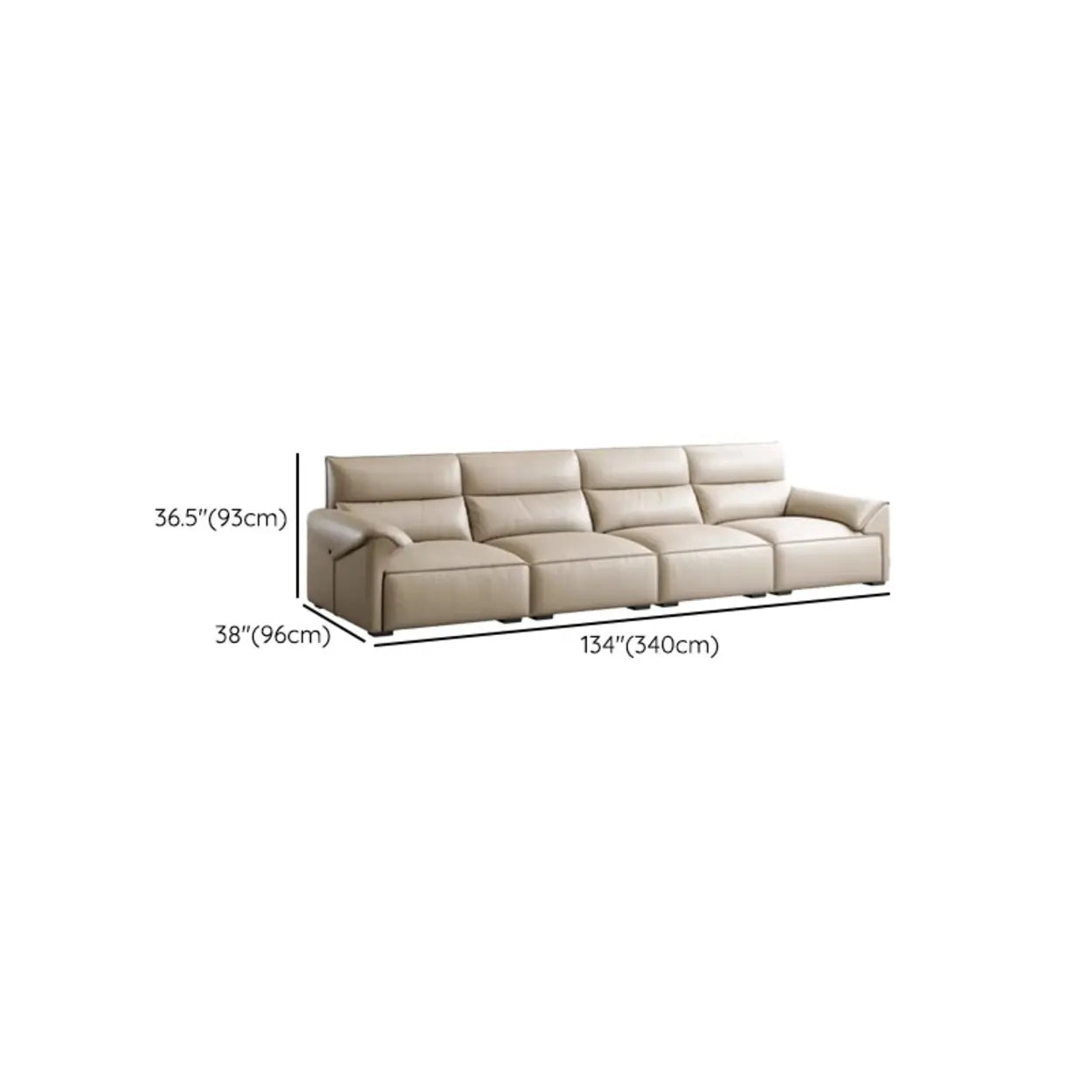 Modern Beige Genuine Leather Wide Seat Sofa