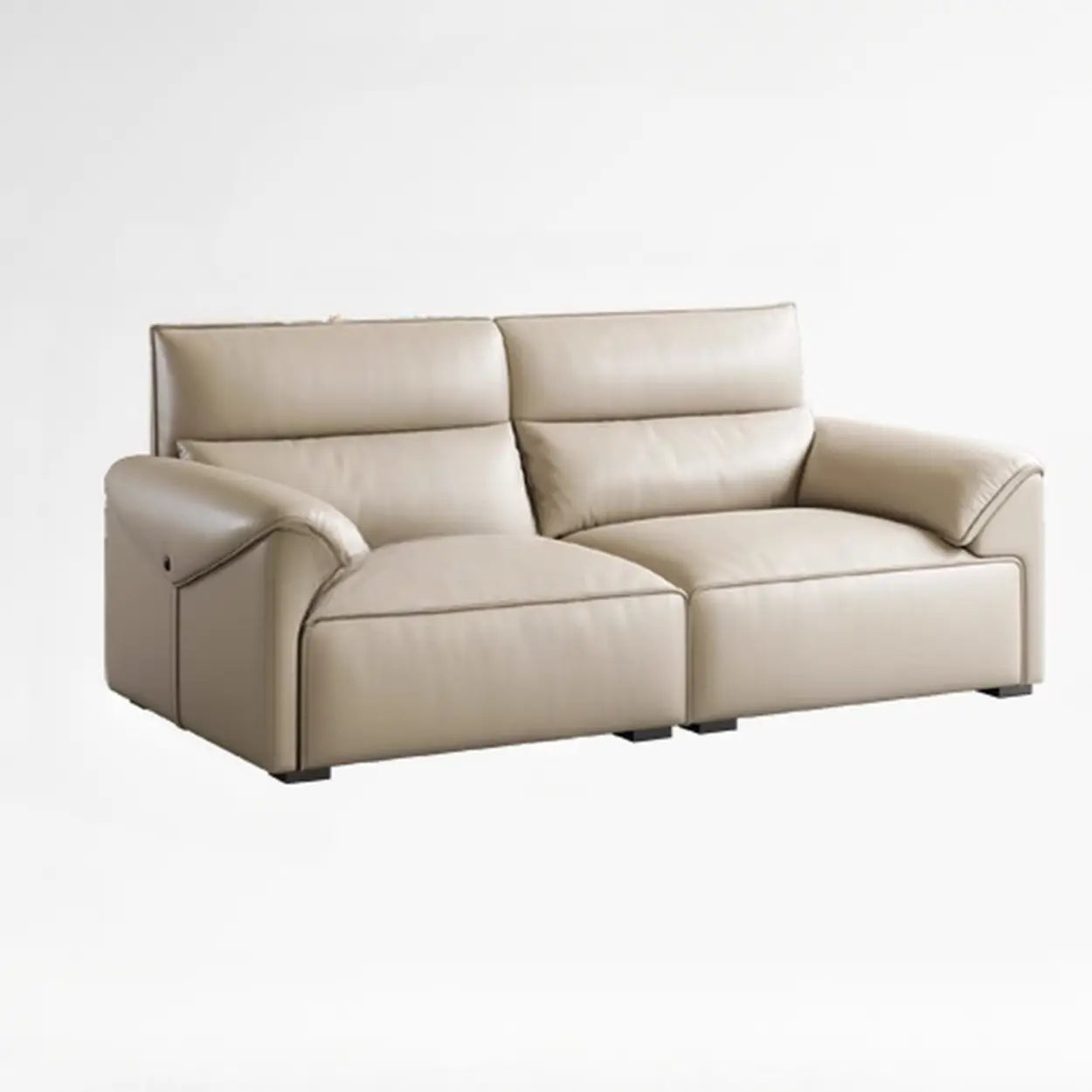 Modern Beige Genuine Leather Wide Seat Sofa