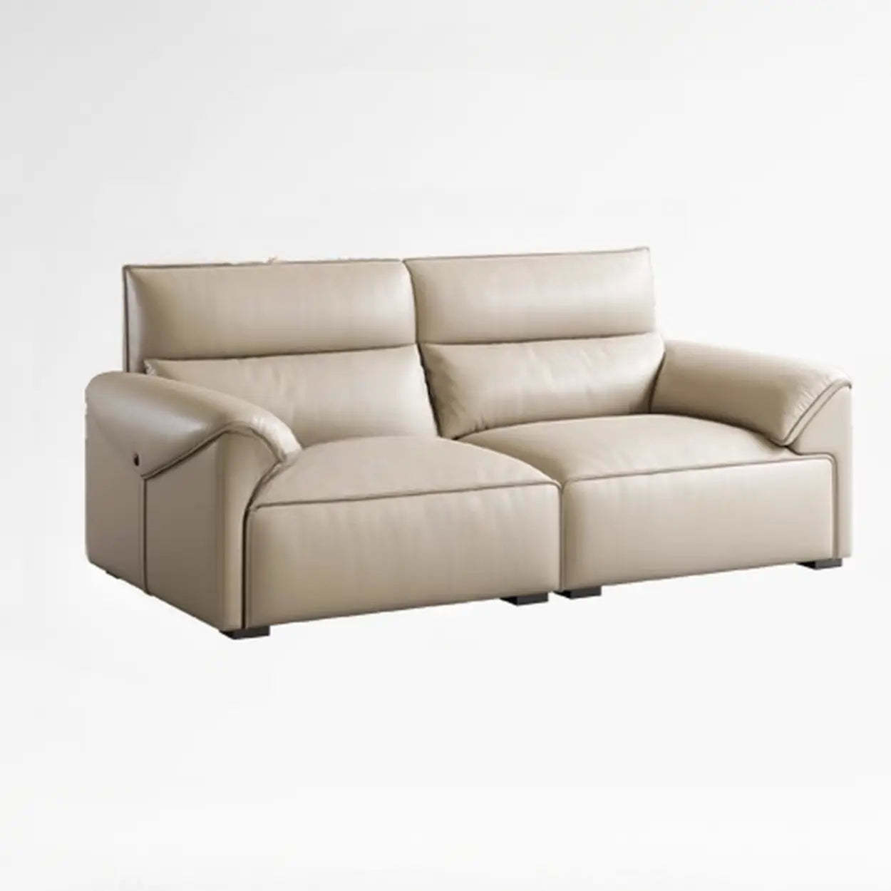 Modern genuine wide beige leather sofas, Lighom — 87" L x 38" W x 37" H