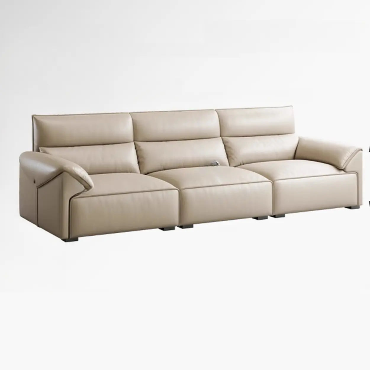 Modern Beige Genuine Leather Wide Seat Sofa