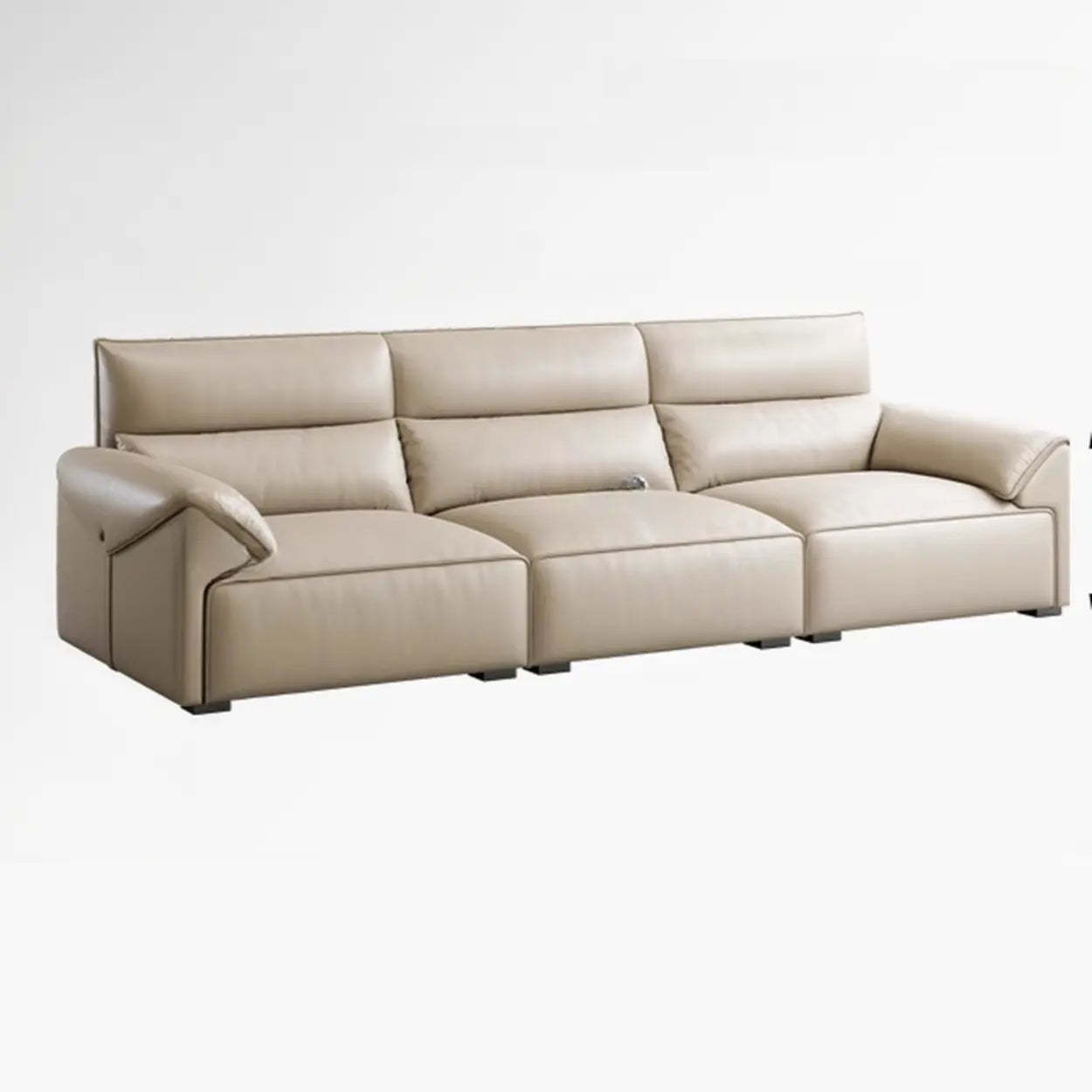 Modern Beige Genuine Leather Wide Seat Sofa