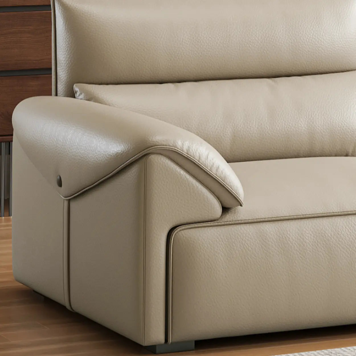Modern Beige Genuine Leather Wide Seat Sofa