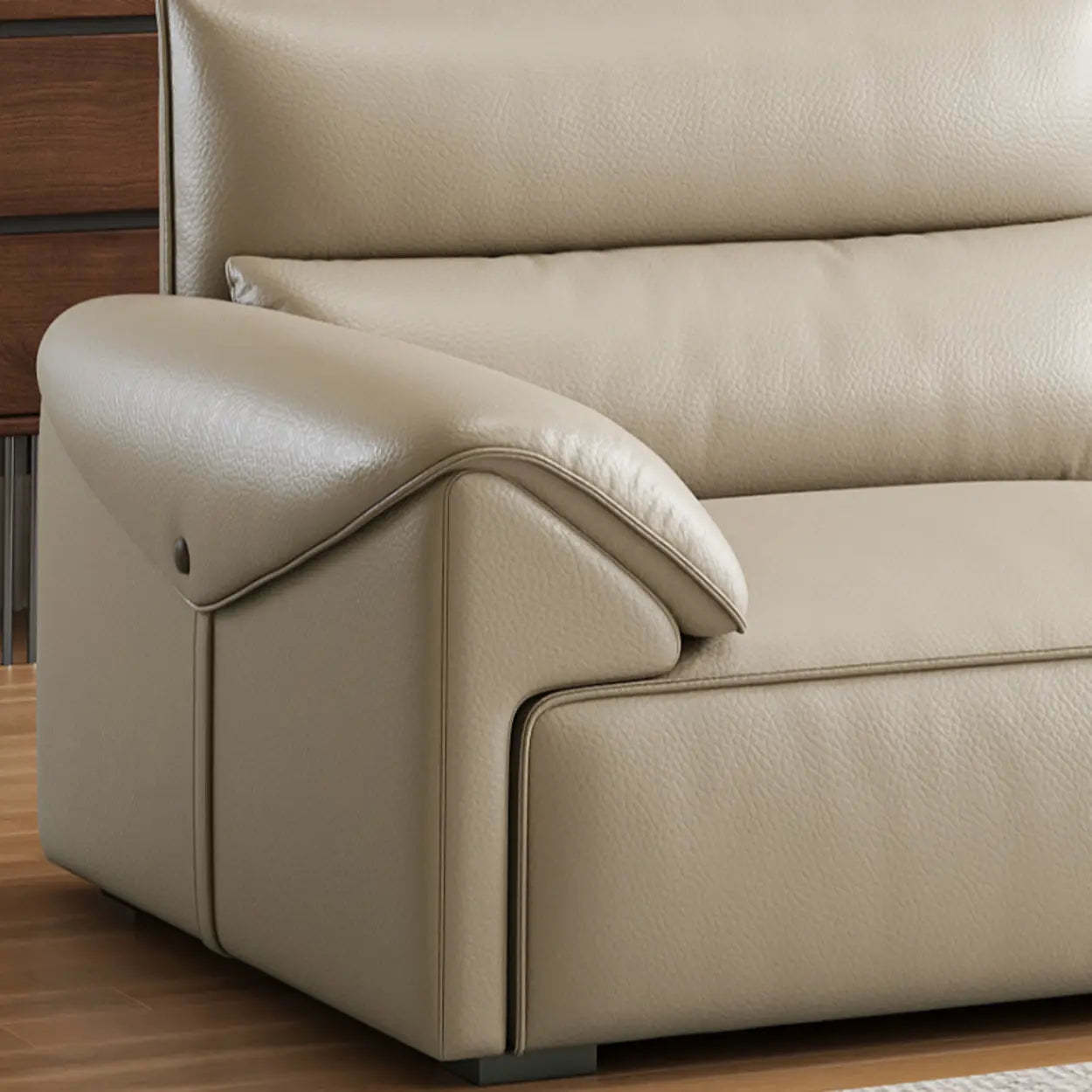 Modern Beige Genuine Leather Wide Seat Sofa