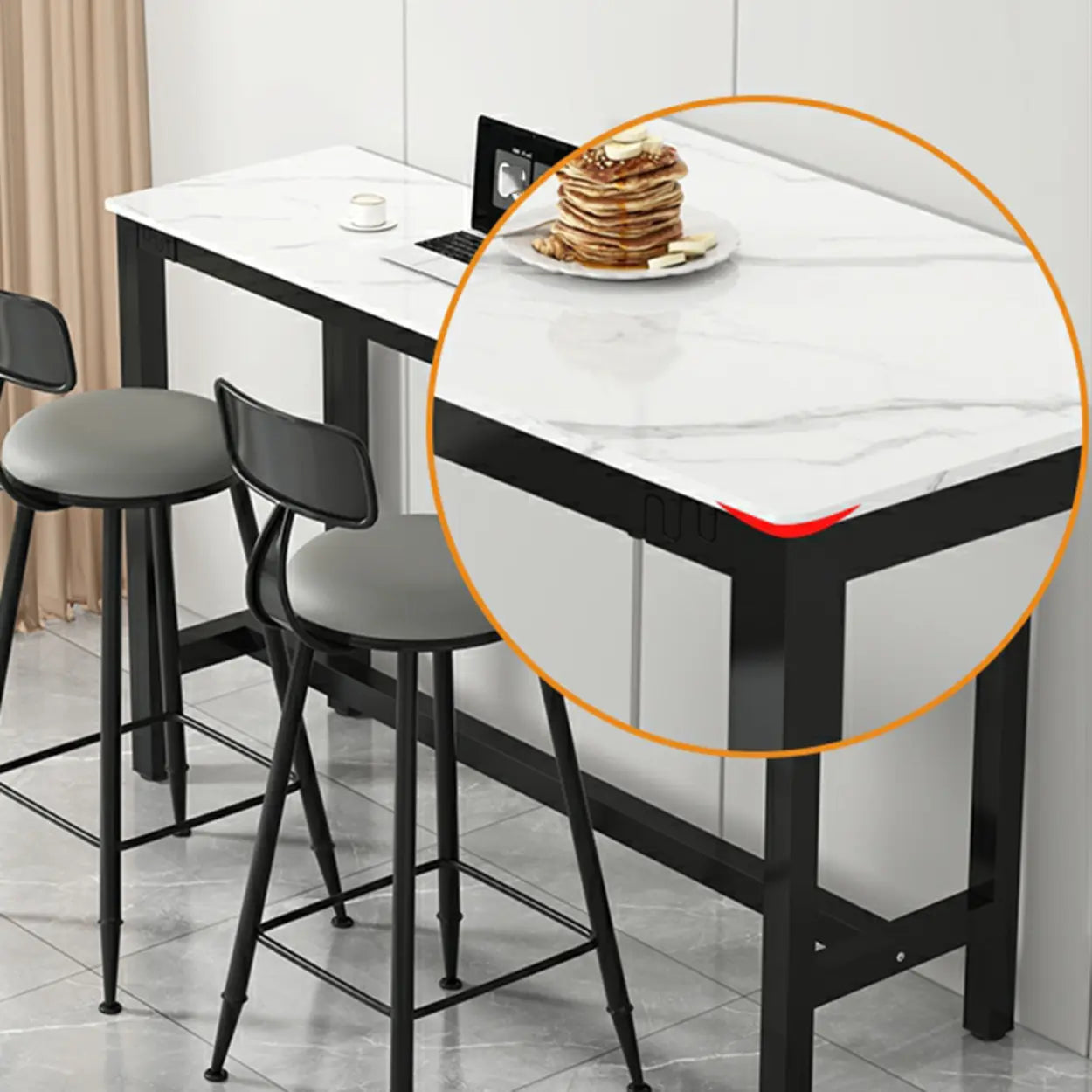 Modern Rectangular Narrow Bar Table with Footrest — Without Chairs / Gray