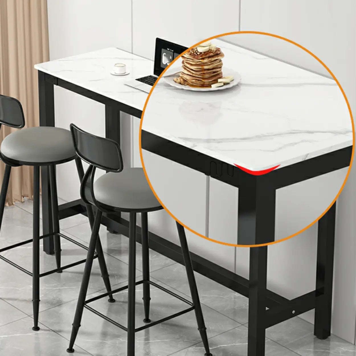 Modern Rectangular Narrow Bar Table with Footrest — Without Chairs / Gray