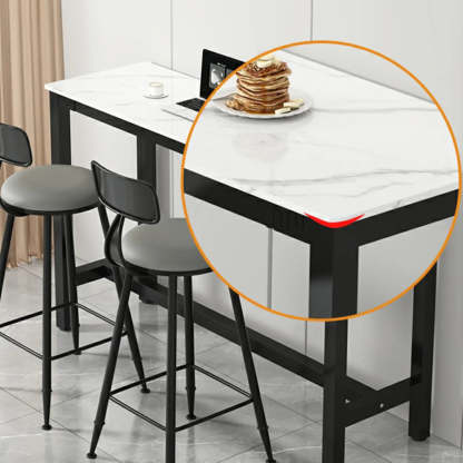 Modern Rectangular Narrow Bar Table with Footrest — Without Chairs / Gray