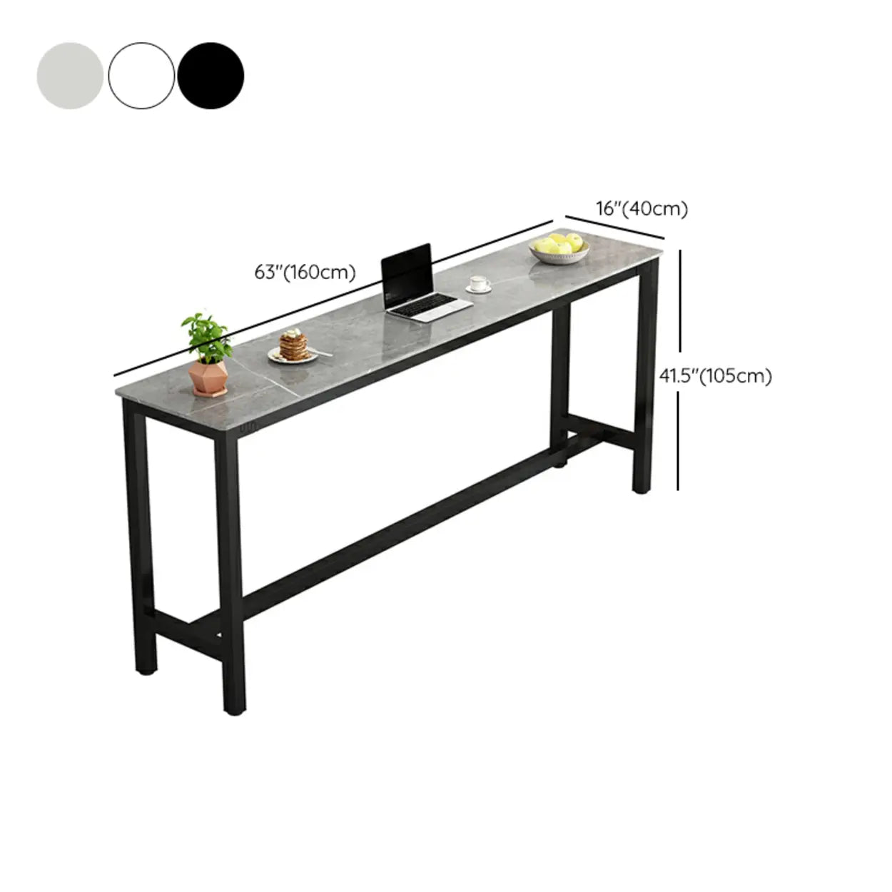 Modern Rectangular Narrow Bar Table with Footrest — Without Chairs / Black