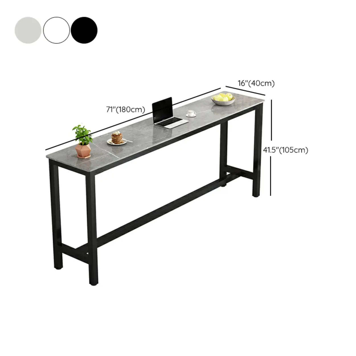 Modern Rectangular Narrow Bar Table with Footrest — Without Chairs / Gray