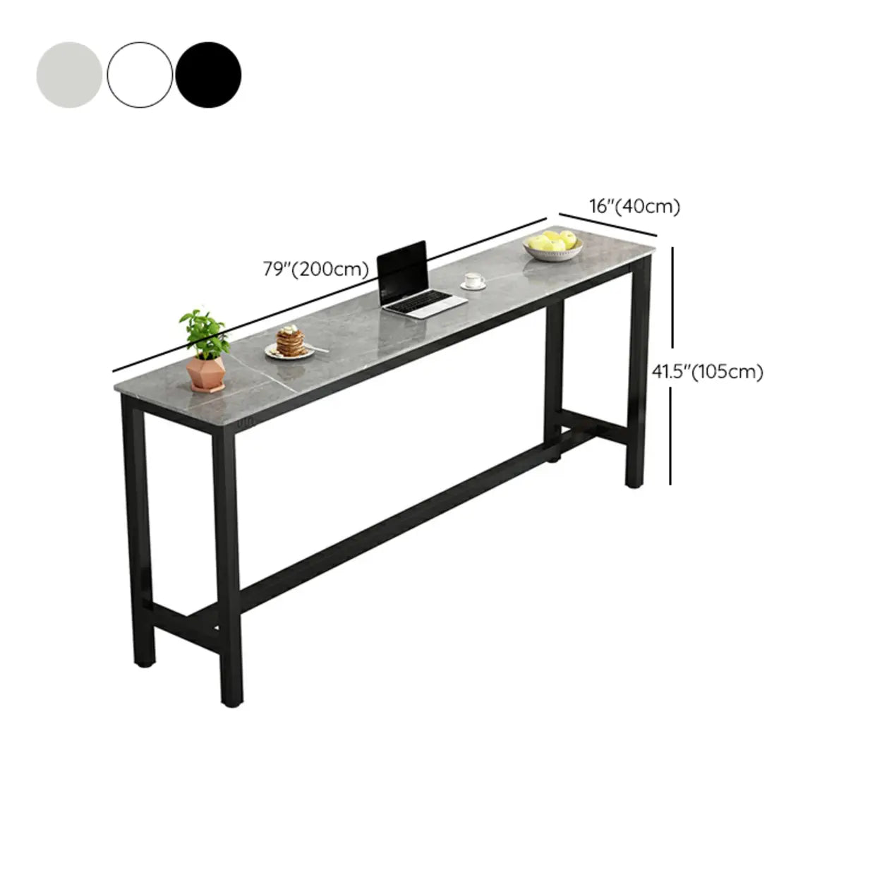 Modern Rectangular Narrow Bar Table with Footrest — Without Chairs / White