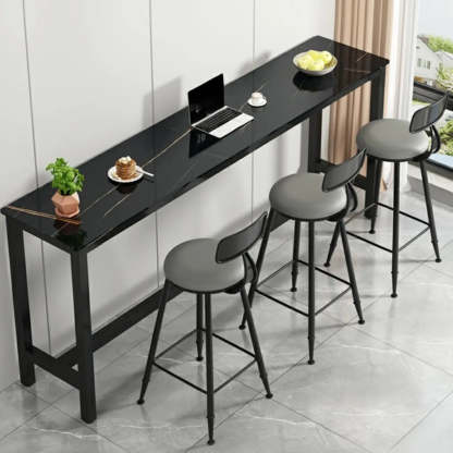 Modern Rectangular Narrow Bar Table with Footrest — Without Chairs / Gray