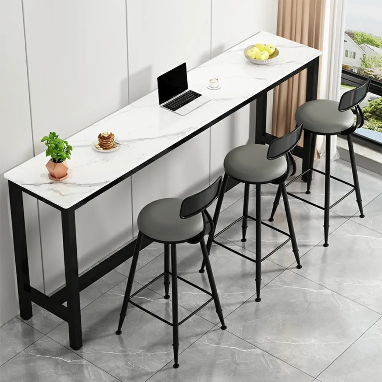 Modern Rectangular Narrow Bar Table with Footrest