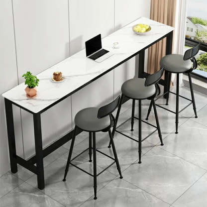 Modern Rectangular Narrow Bar Table with Footrest — Without Chairs / Black