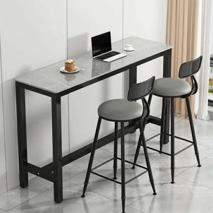 Modern Rectangular Narrow Bar Table with Footrest — Without Chairs / White