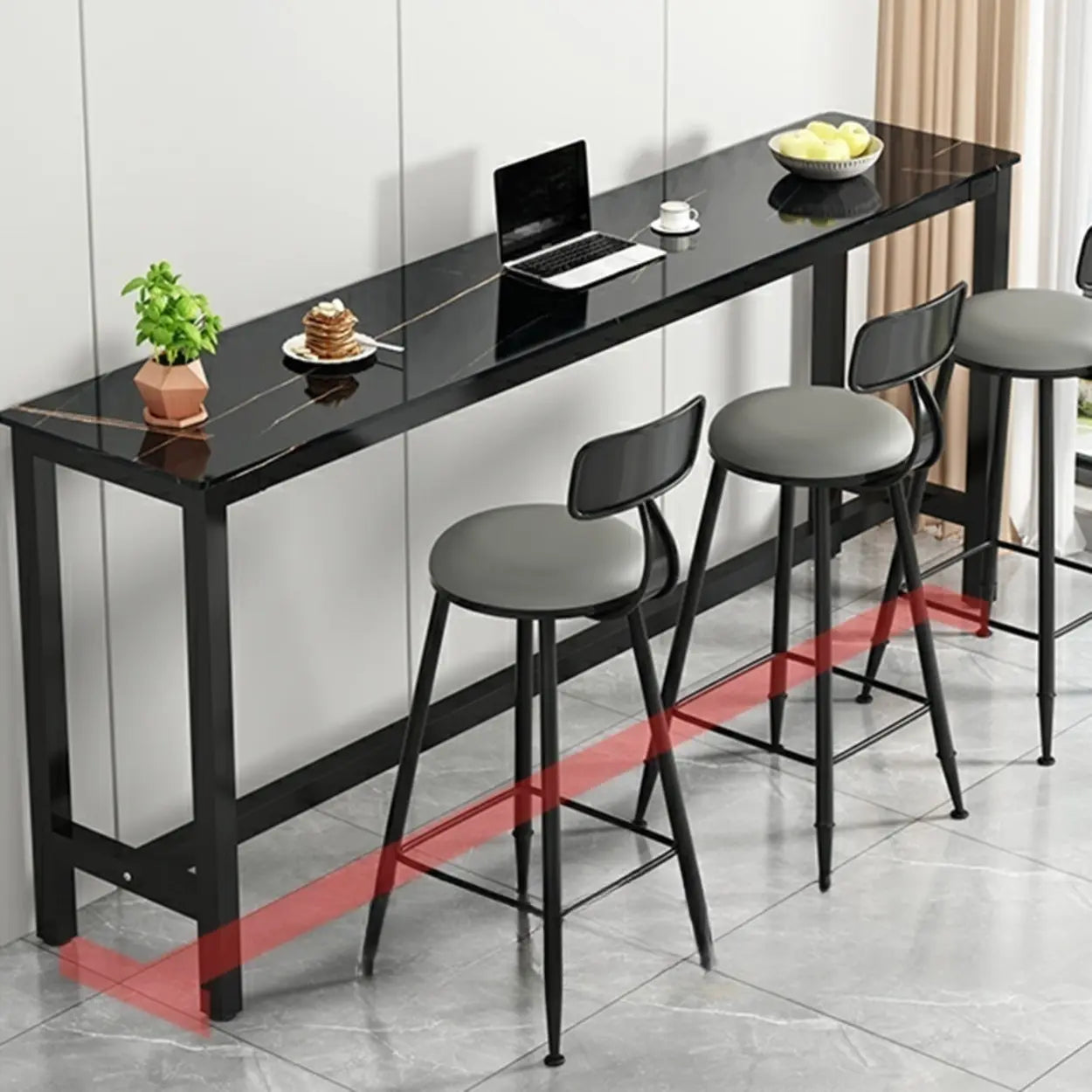 Modern Rectangular Narrow Bar Table with Footrest — Without Chairs / Gray