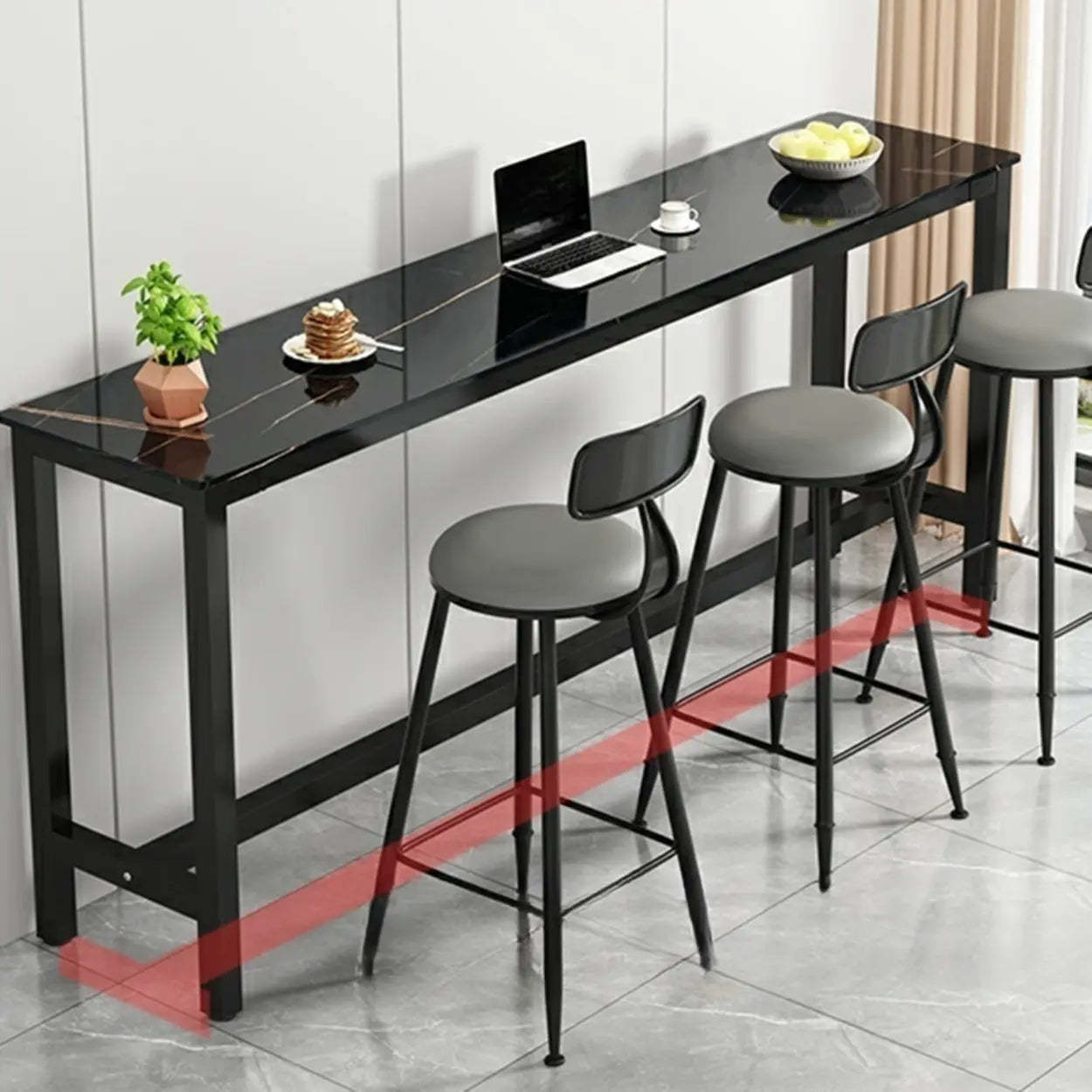Modern Rectangular Narrow Bar Table with Footrest — Without Chairs / Gray