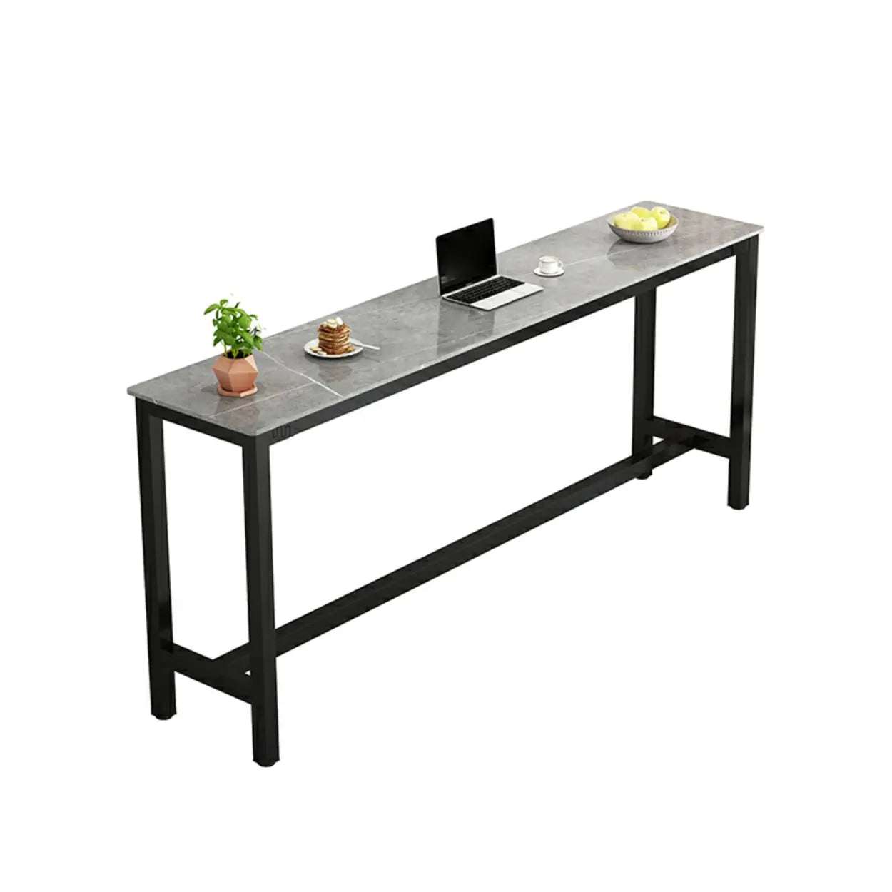 Modern Rectangular Narrow Bar Table with Footrest — Without Chairs / Black