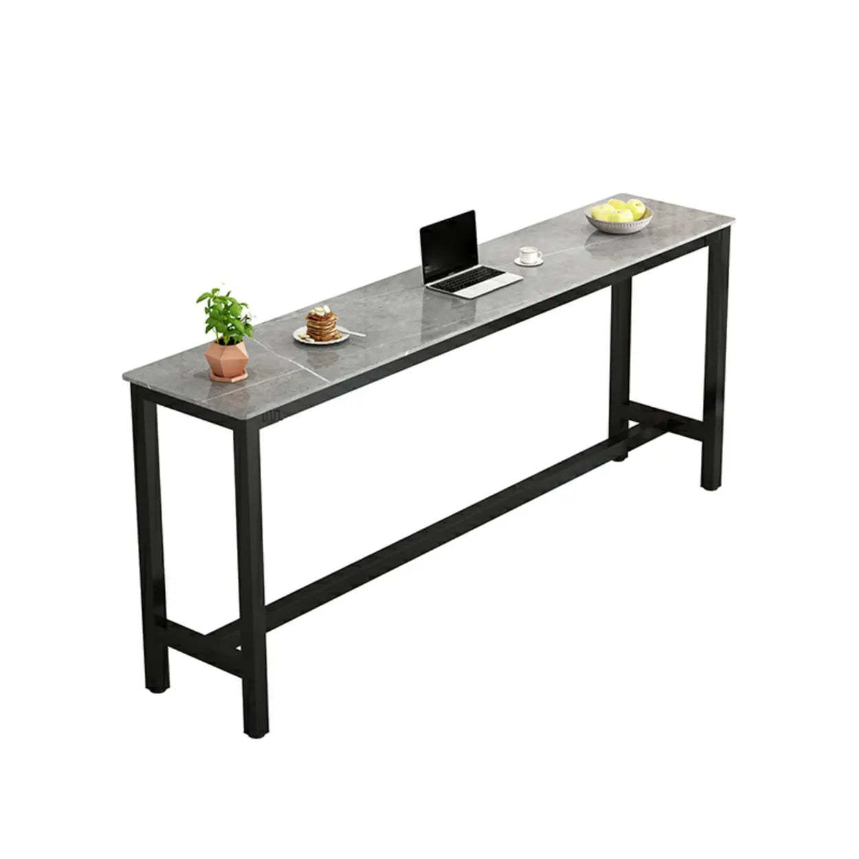 Modern Rectangular Narrow Bar Table with Footrest — Without Chairs / Black