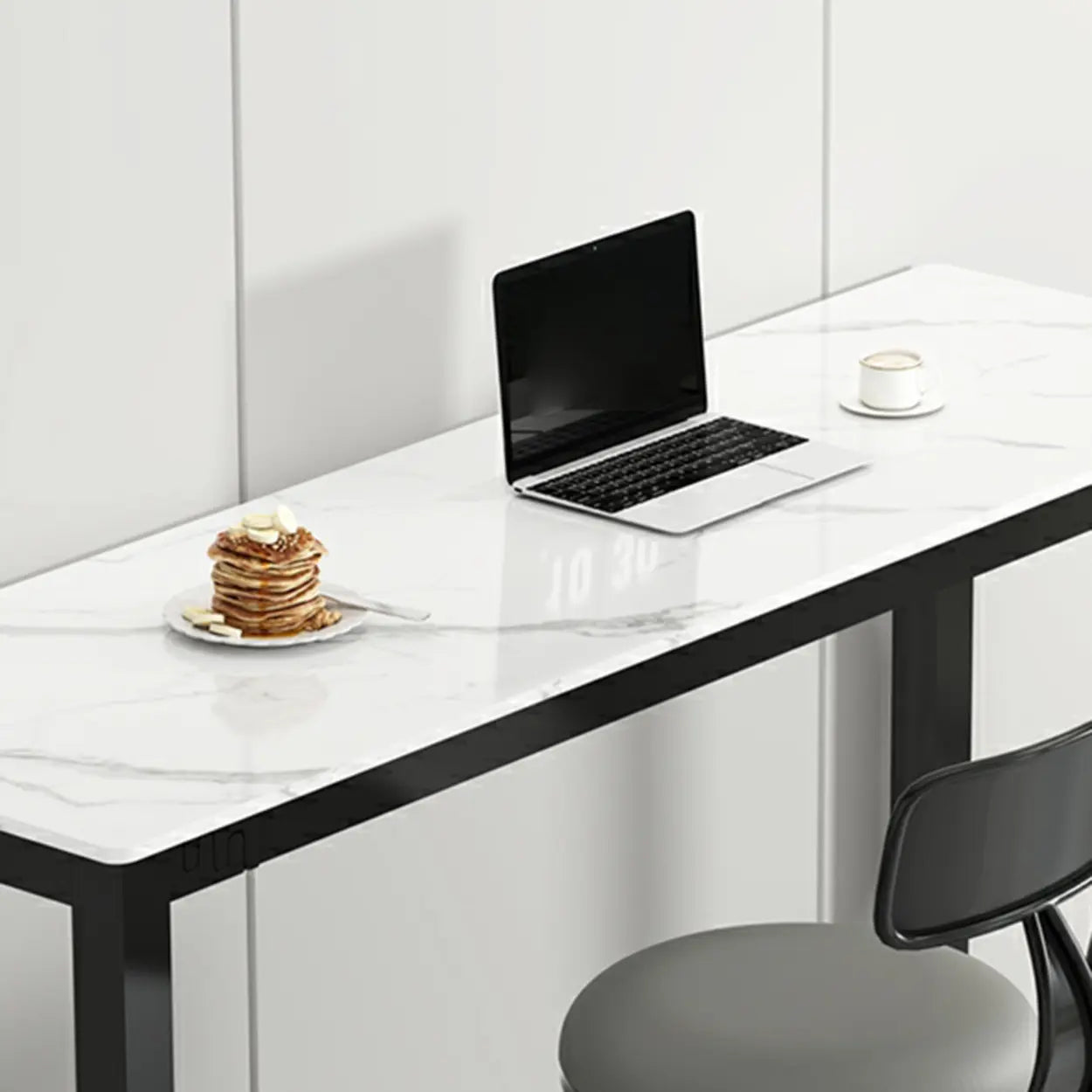 Modern Rectangular Narrow Bar Table with Footrest — Without Chairs / Gray