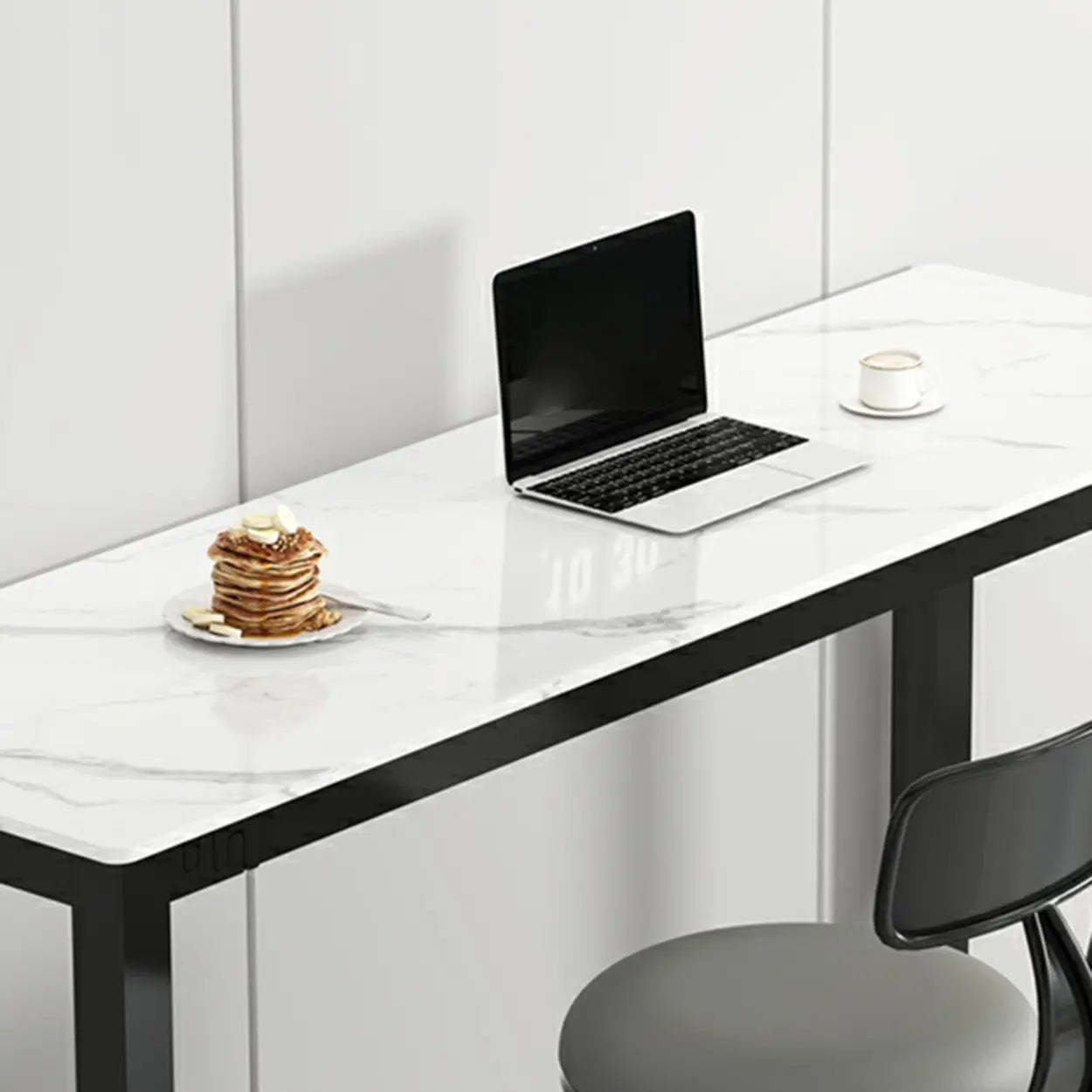 Modern Rectangular Narrow Bar Table with Footrest — Without Chairs / Gray