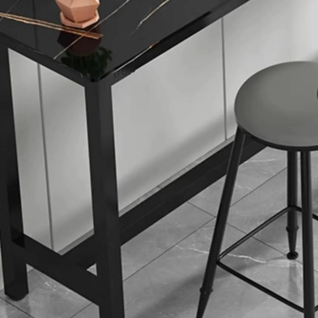 Modern Rectangular Narrow Bar Table with Footrest — Without Chairs / White