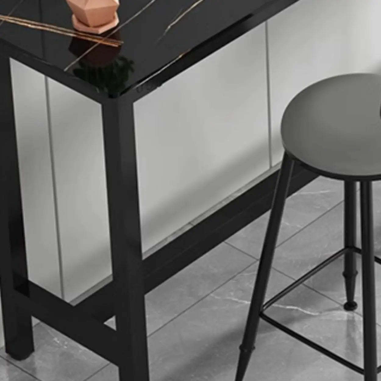 Modern Rectangular Narrow Bar Table with Footrest — Without Chairs / White
