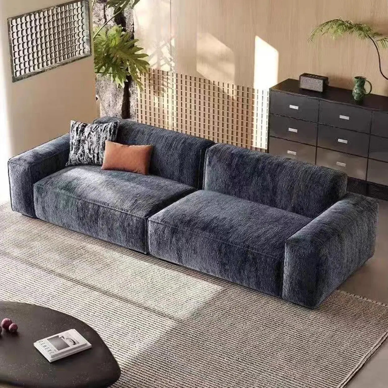 Modern Gray Deep-Seat Chenille Modular Sofa