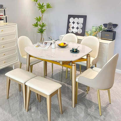 Modern Scratch-Resistant Oval Self-Storing Dining Table — Table Only