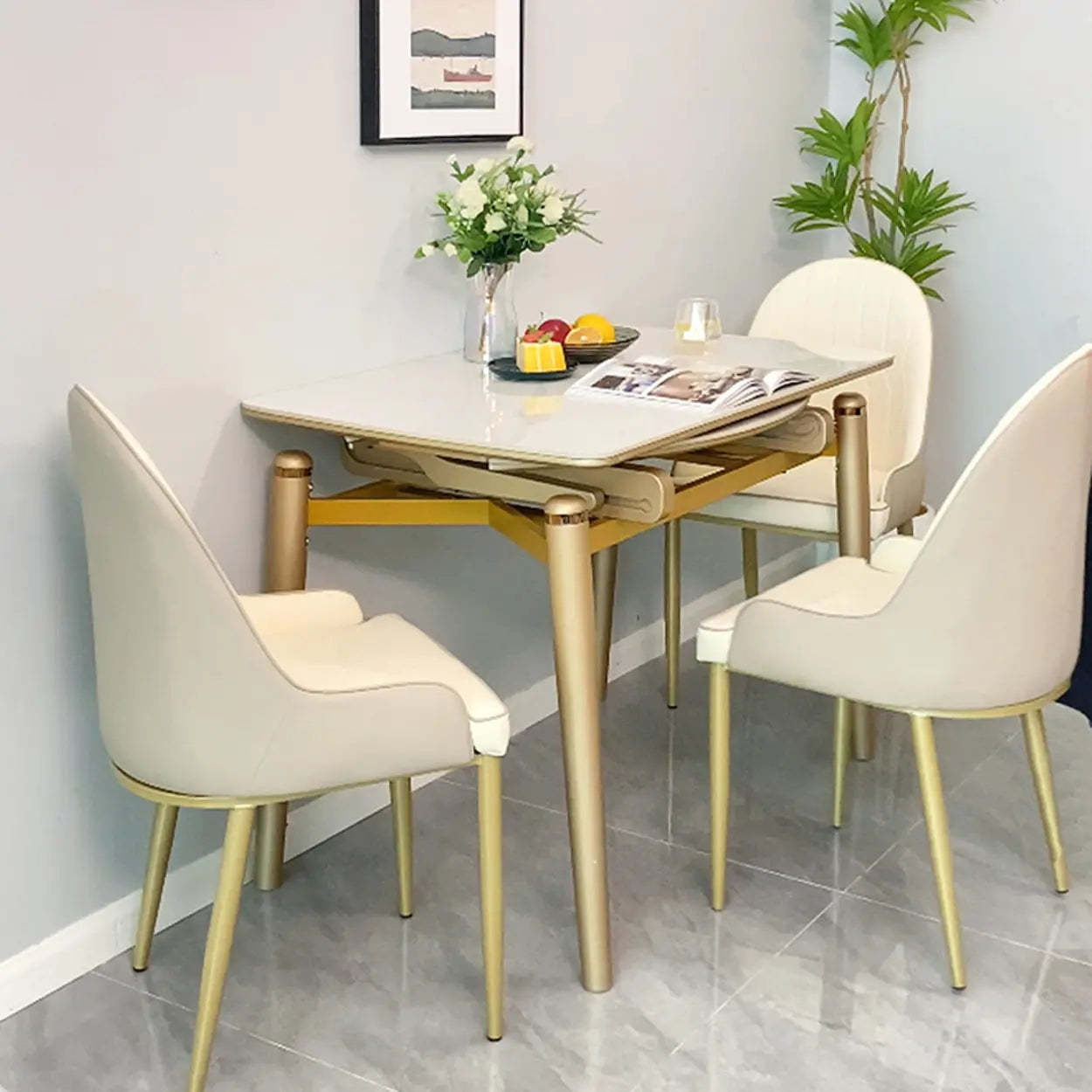 Modern Scratch-Resistant Oval Self-Storing Dining Table — Table Only