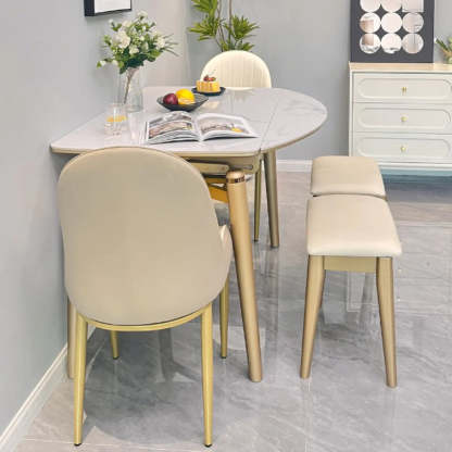Modern Scratch-Resistant Oval Self-Storing Dining Table