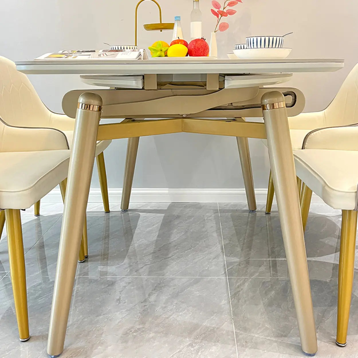 Modern Scratch-Resistant Oval Self-Storing Dining Table