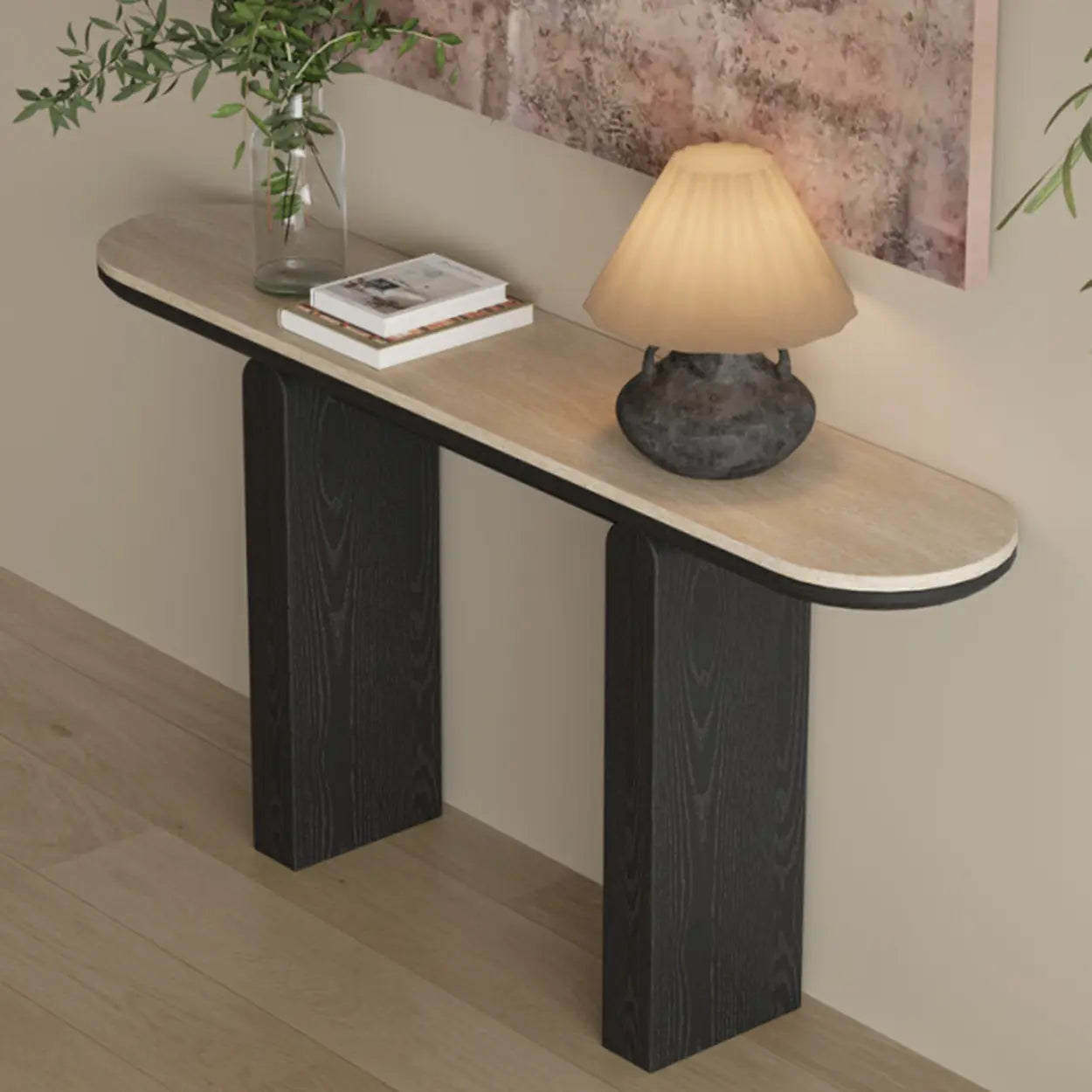 Modern Oval Stone Top Console Table — Black