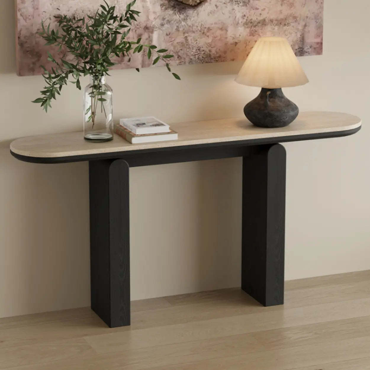 Modern Oval Stone Top Console Table — Brown