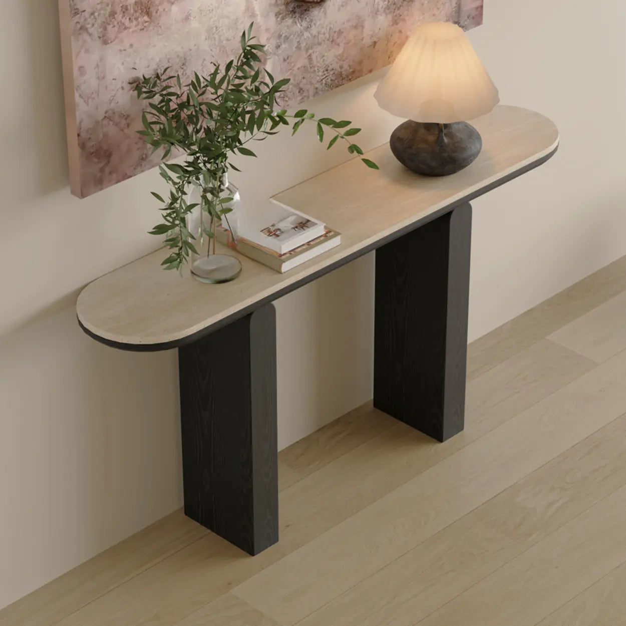 Modern Oval Stone Top Console Table — Brown