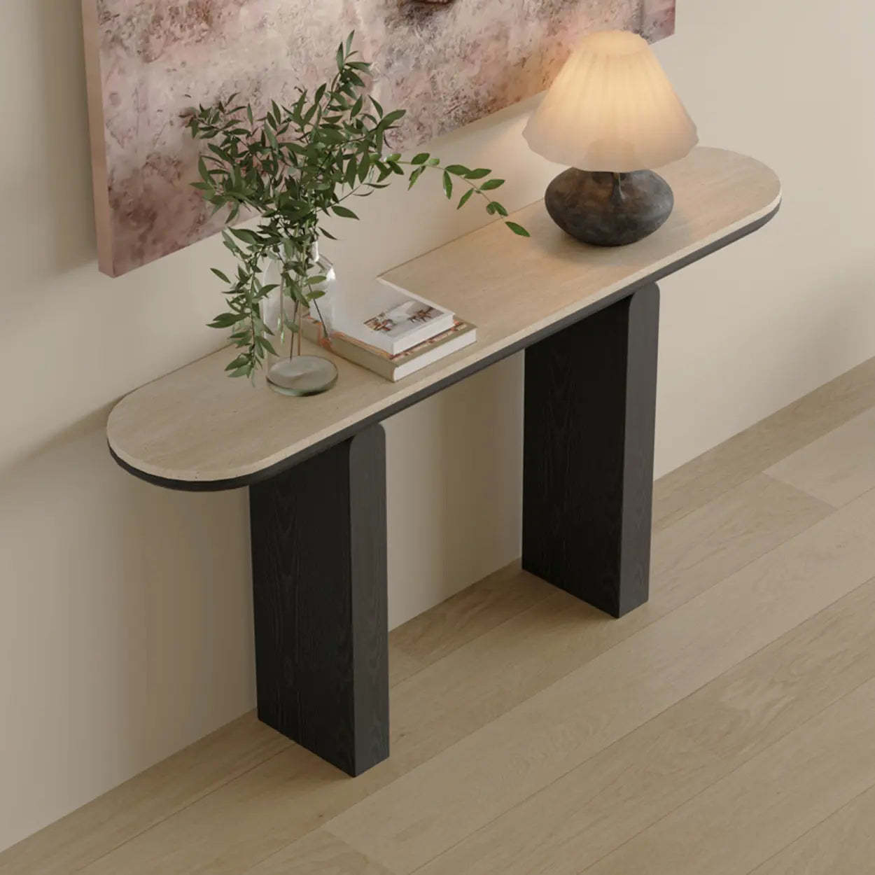 Modern Oval Stone Top Console Table — Brown
