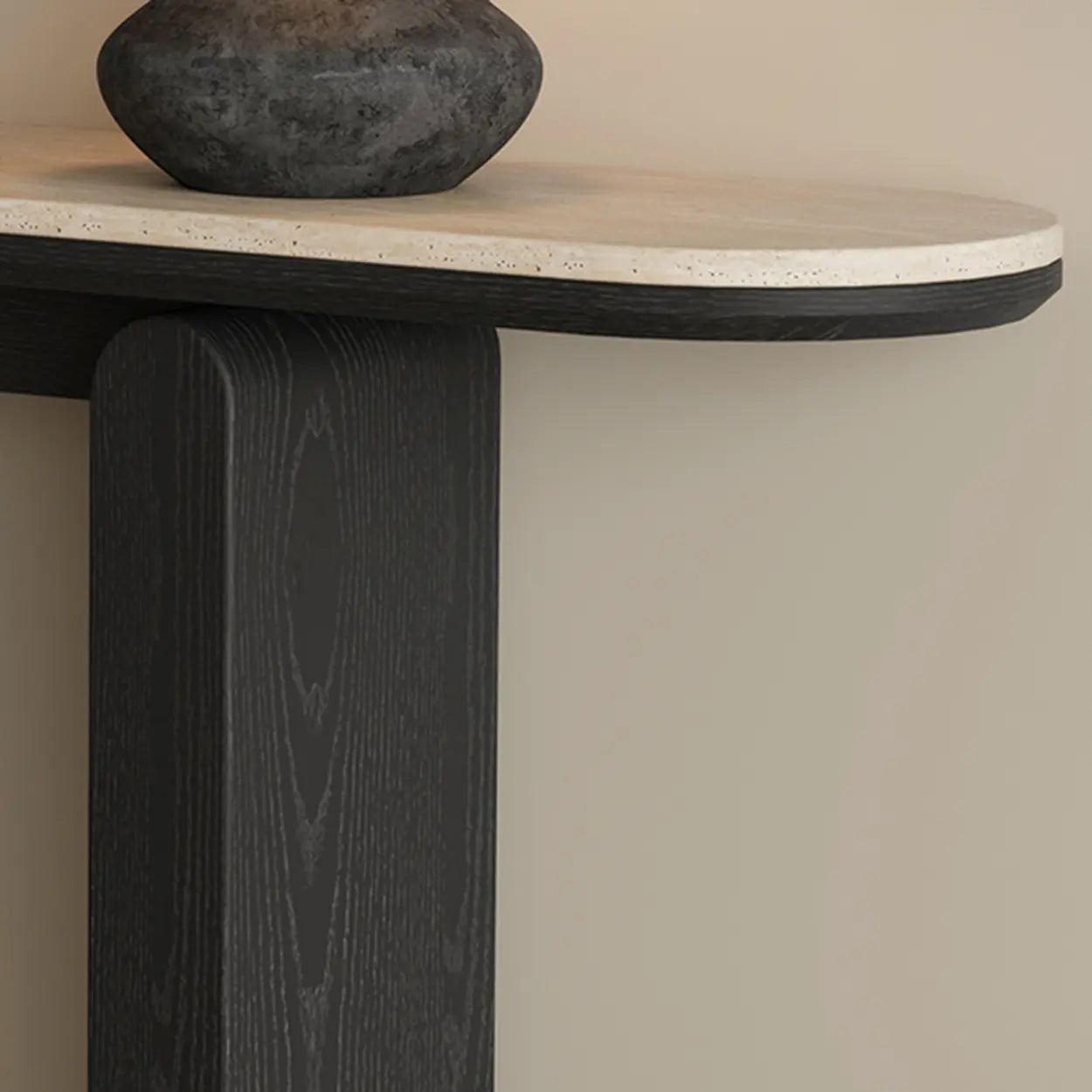 Modern Oval Stone Top Console Table — Brown