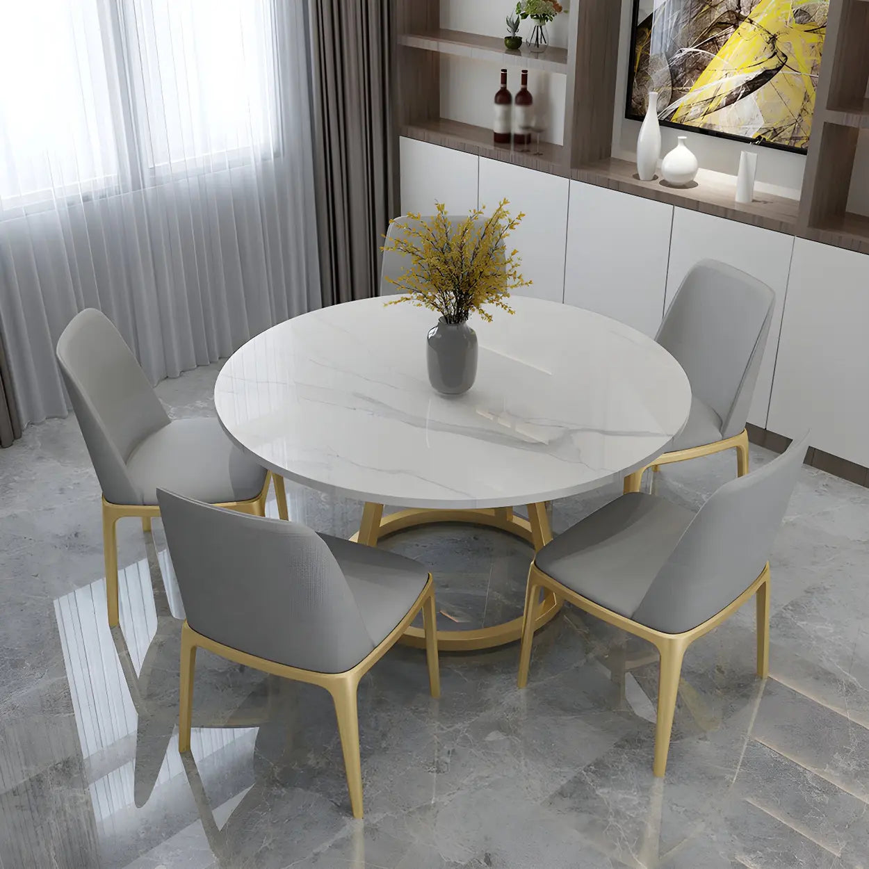 Modern Round White Stone Dining Table