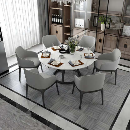 Modern Round White Stone Dining Table — Black / Table Only