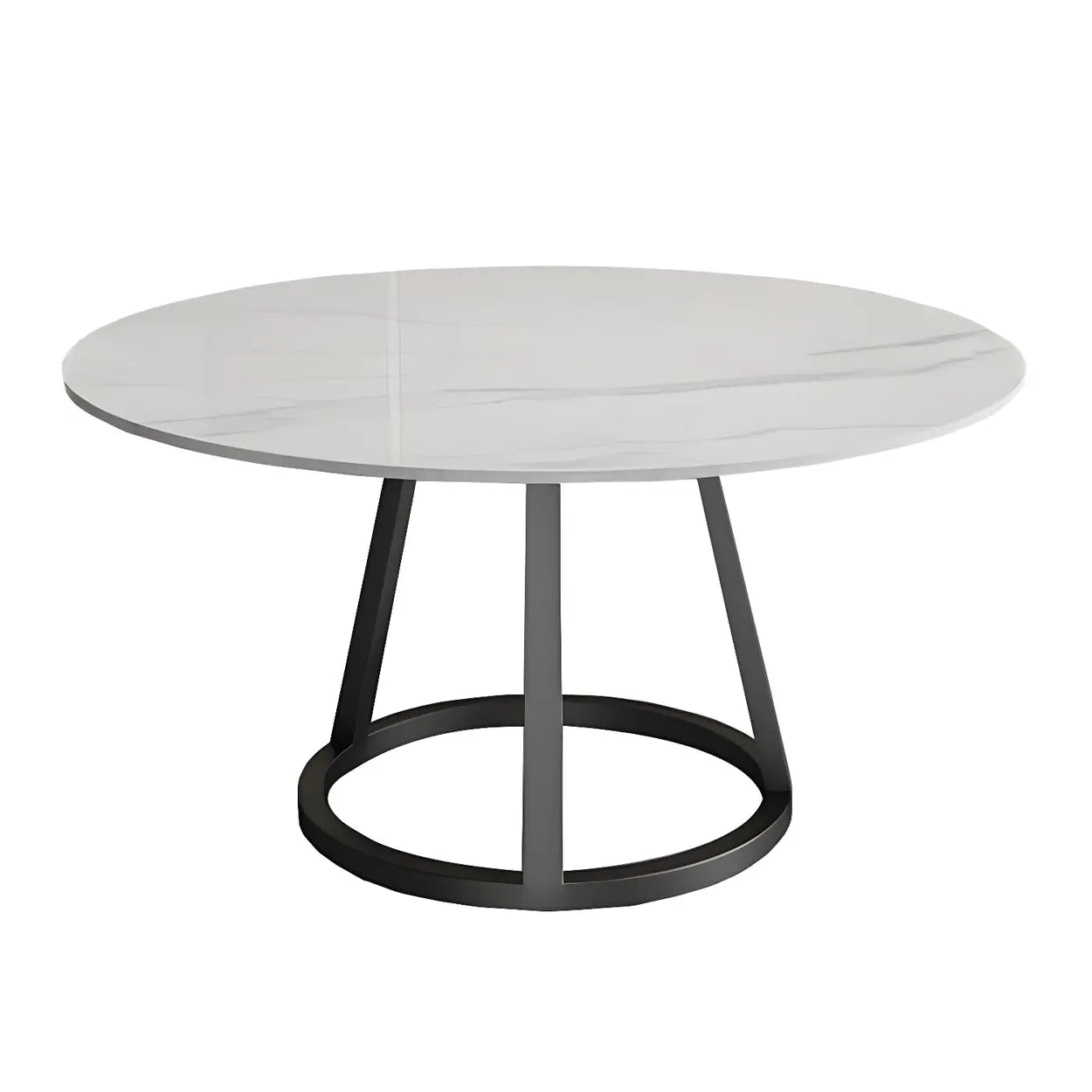 Modern Round White Stone Dining Table — Black / Table Only