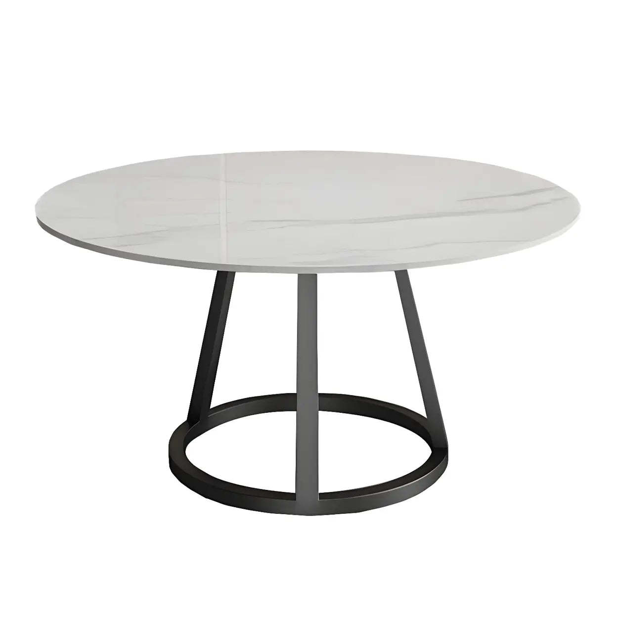 White stone round dining tables - modern — 29.5" H x 31.5" Dia x 47" L / Black