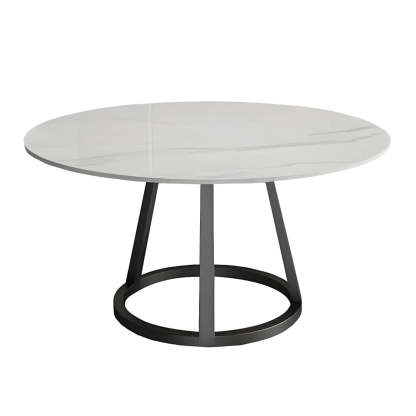 Modern Round White Stone Dining Table — Black / Table Only