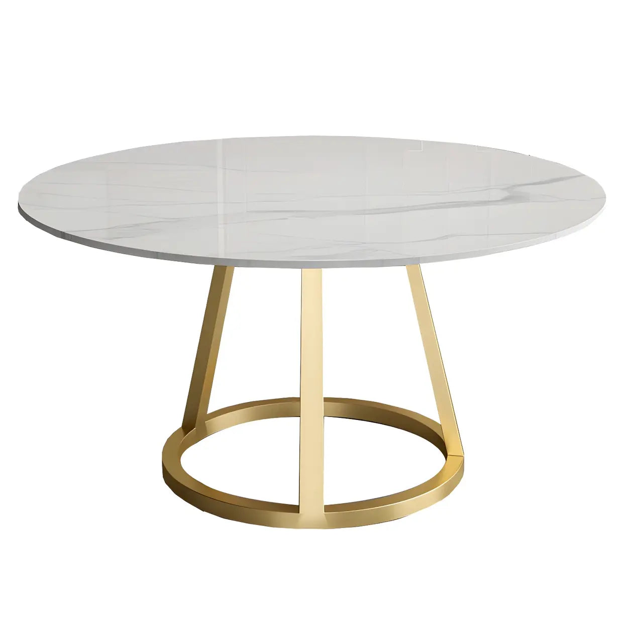 Modern Round White Stone Dining Table — Gold / Table Only