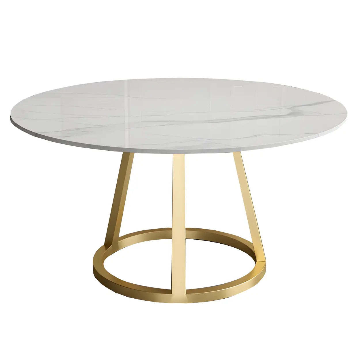 Modern Round White Stone Dining Table — Gold / Table Only