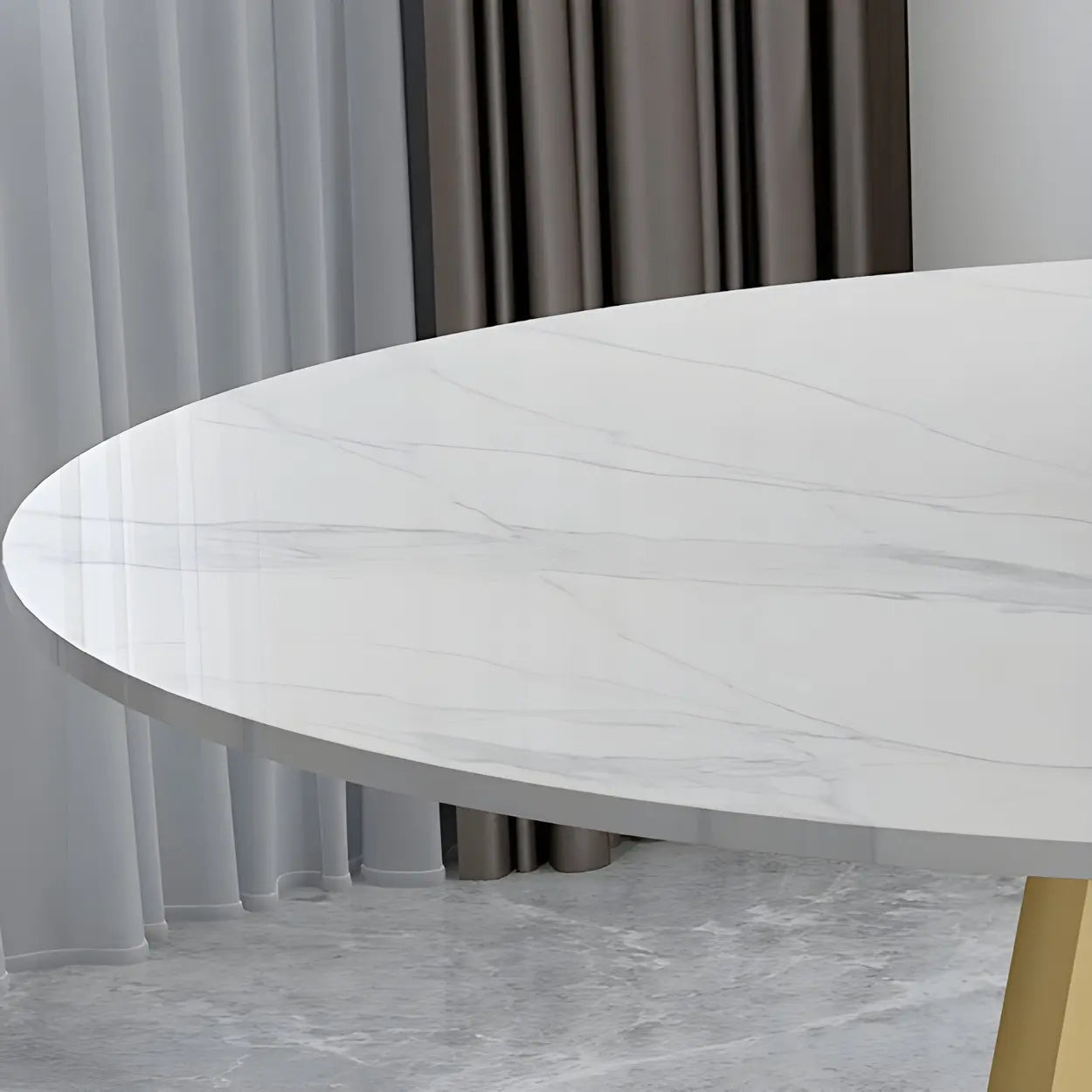 Modern Round White Stone Dining Table — Gold / Table Only