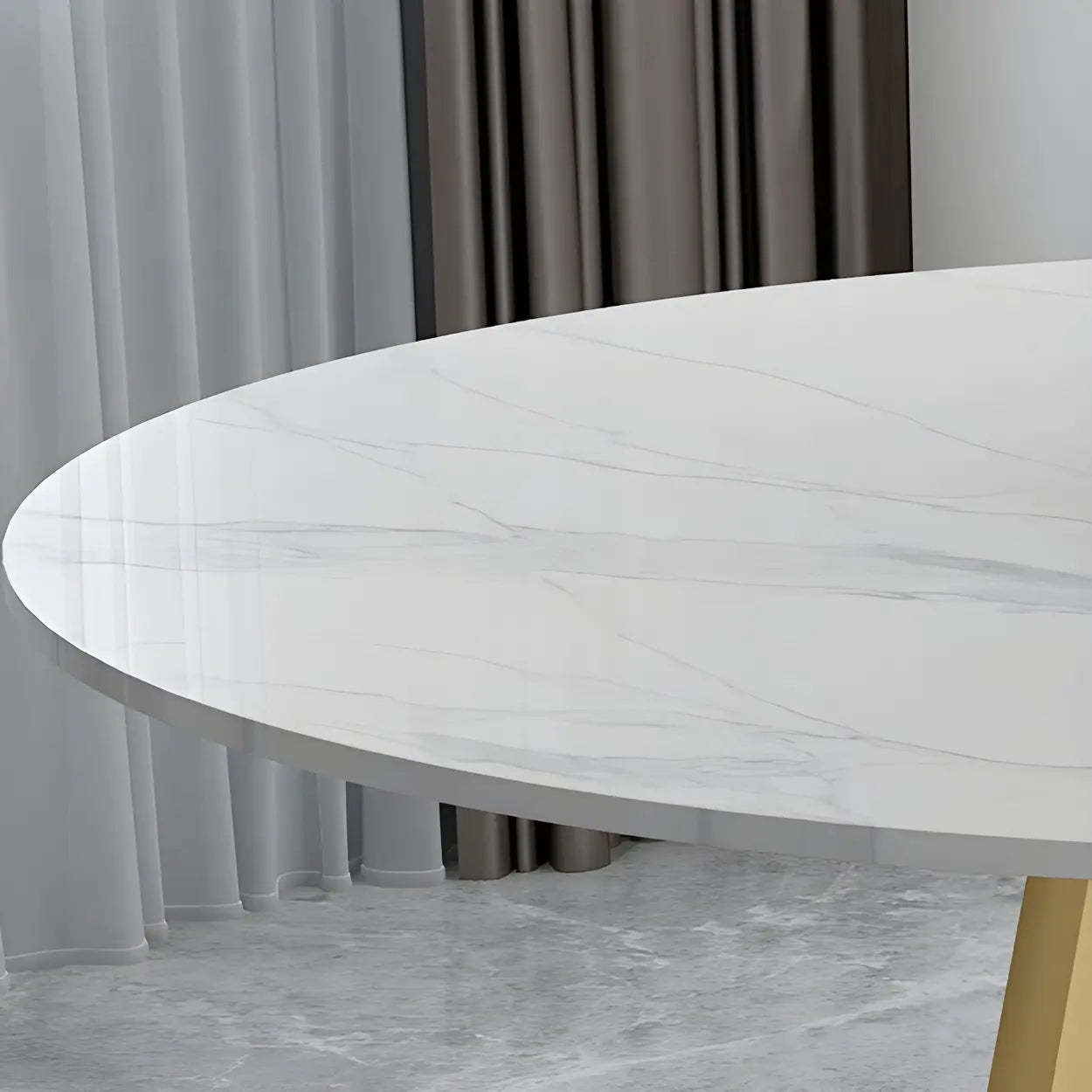 Modern Round White Stone Dining Table — Gold / Table Only