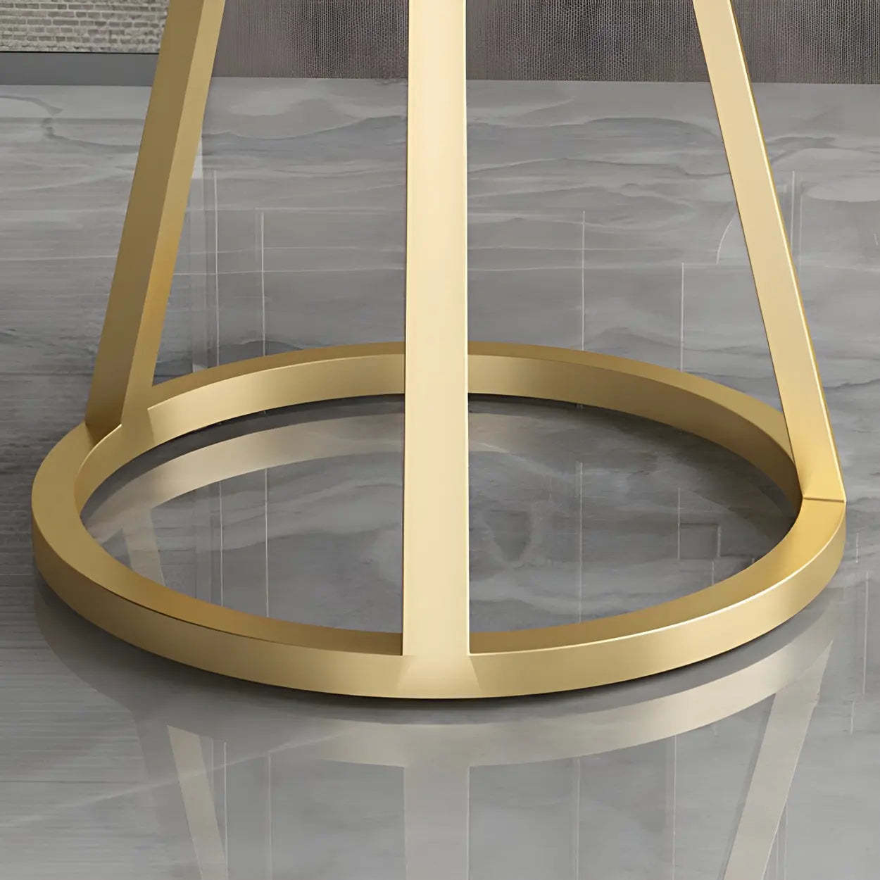 Modern Round White Stone Dining Table — Gold / Table Only