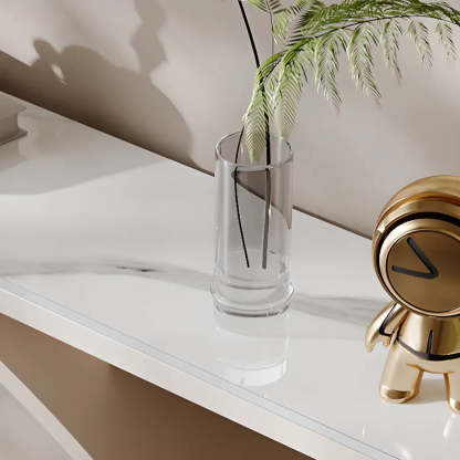 Modern Stone Top Curved-Base Console Table — White / White