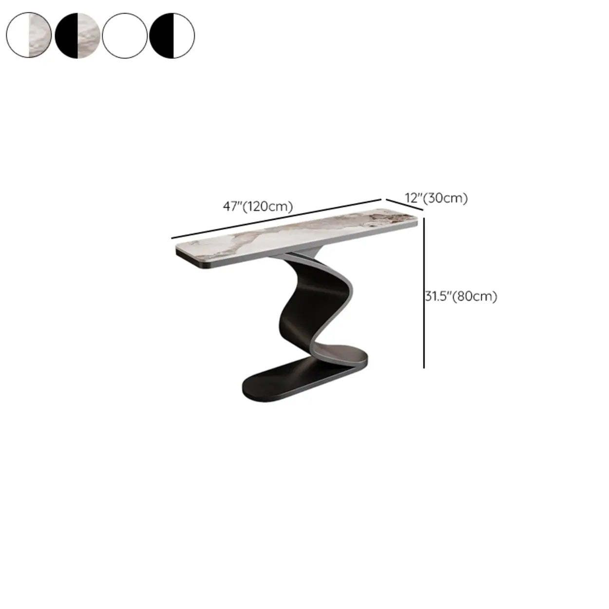Modern Stone Top Curved-Base Console Table — White / Beige