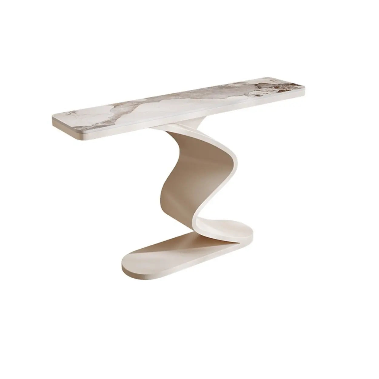 Modern Stone Top Curved-Base Console Table — White / White