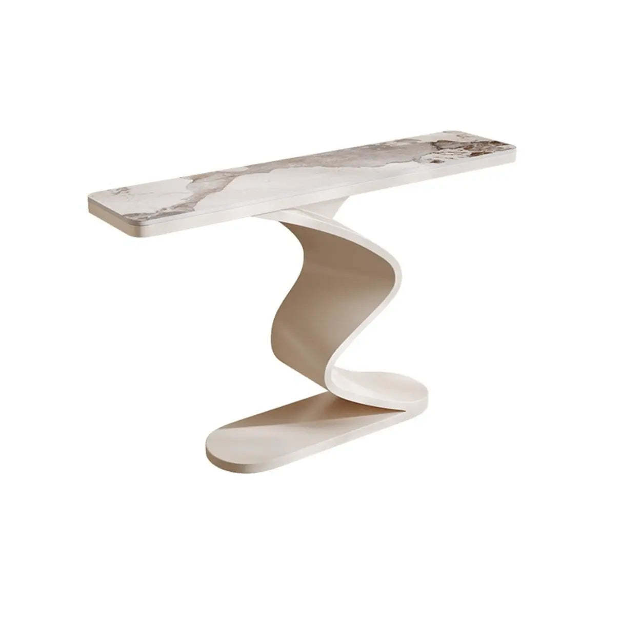 Modern Stone Top Curved-Base Console Table — White / White