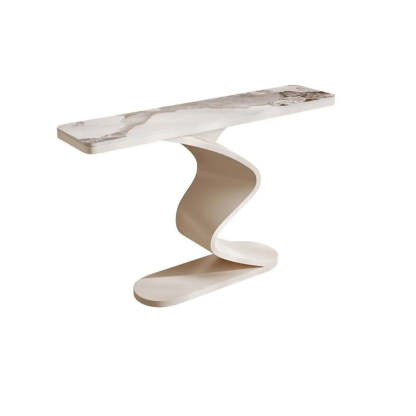 Modern Stone Top Curved-Base Console Table — White / White